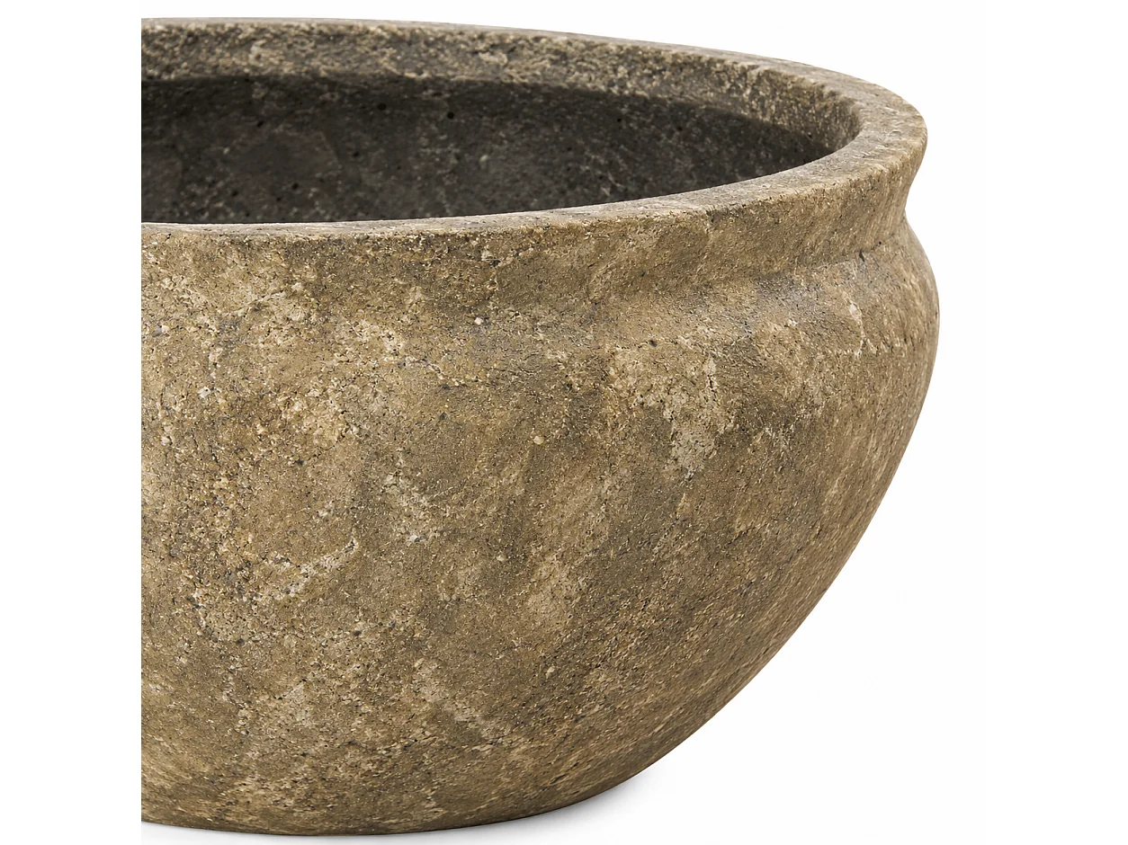 Tempo Style - Set di 3 Vasi Tondi Bassi in Cemento Verde da Interno ed Esterno | Ciotole Effetto Pietra per Giardino | Ø 31, 41,5 e 51,5 cm