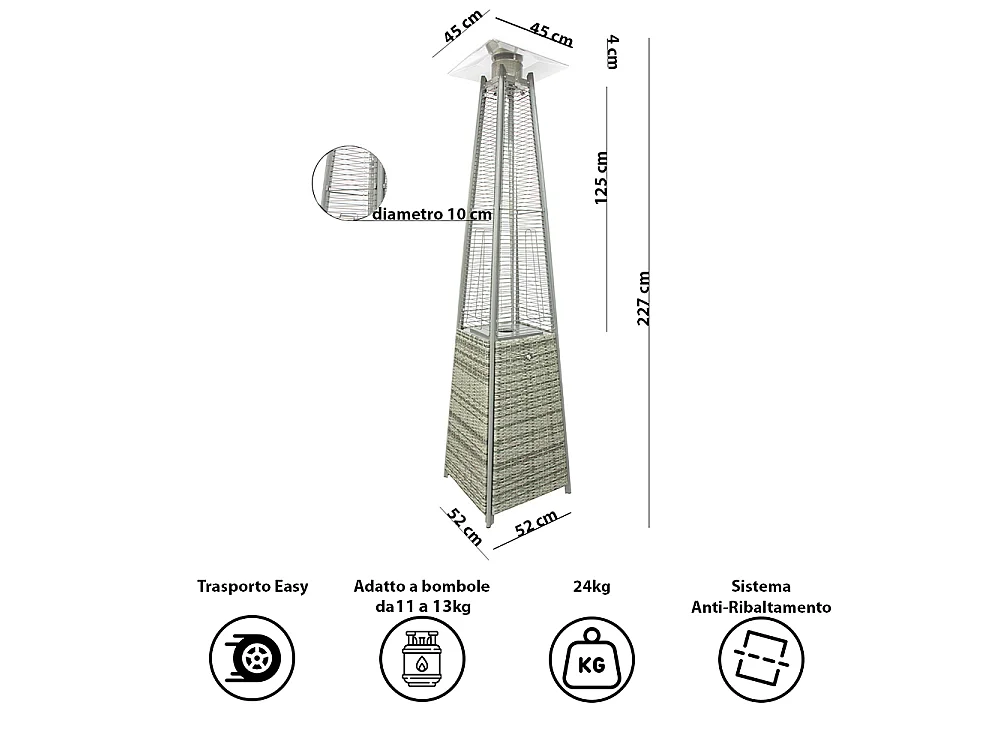 Tempo Style - Stufa a Gas Pyramid ( 5kW, 13kW) | Stufa da esterno Grigio Rattan