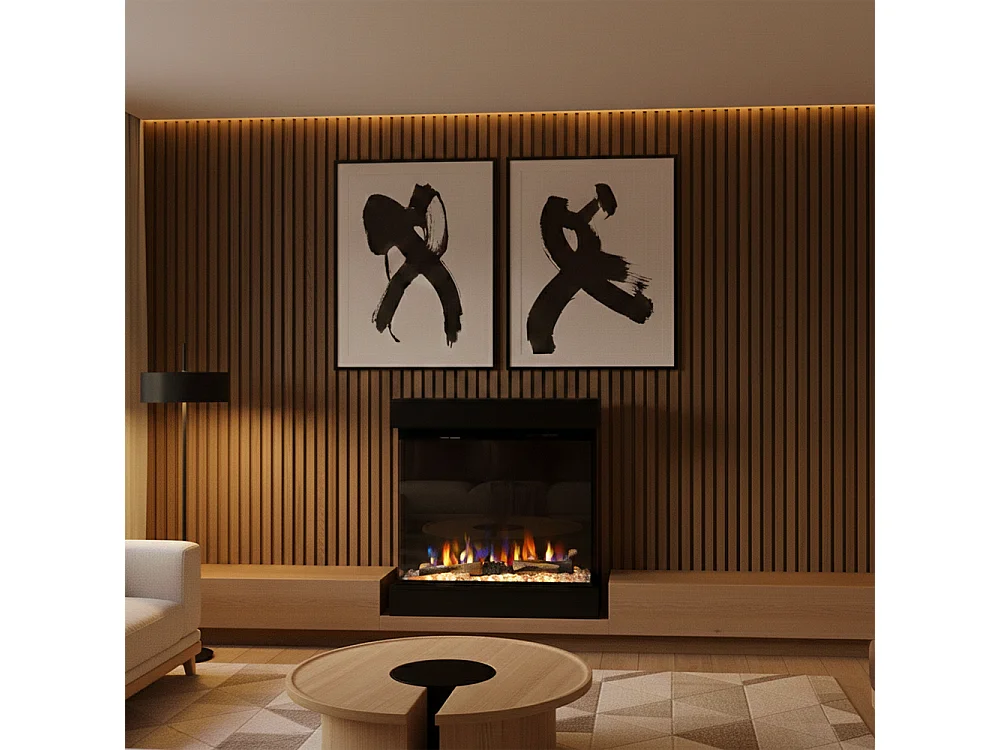 Tempo Style - Caminetto elettrico CALLIOPE Nero con Cassa Bluetooth integrata | Effetto fuoco reale 750 - 1.500 W