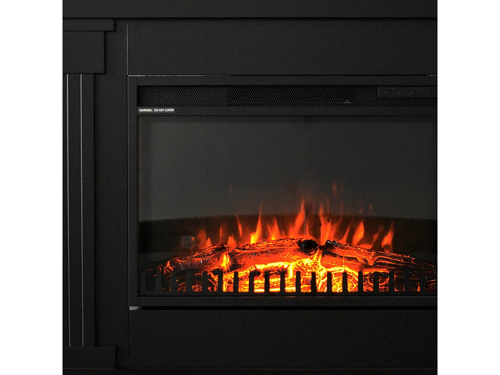 Tempo Style - Caminetto elettrico nero VARMA da 1.500 W | Stufa con cornice in legno MDF ed effetto fuoco realistico