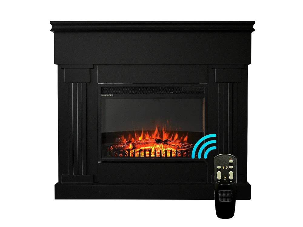 Tempo Style - Caminetto elettrico nero VARMA da 1.500 W | Stufa con cornice in legno MDF ed effetto fuoco realistico