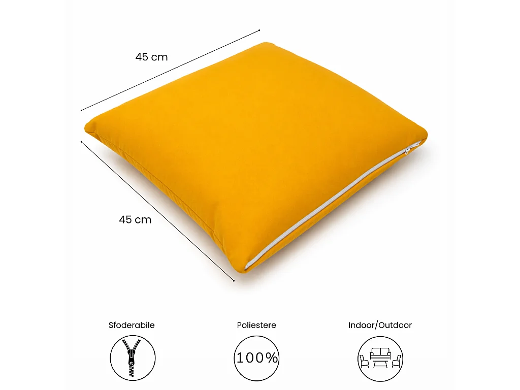 Tempo Style - Cuscino decorativo 45×45 cm Sfoderabile in poliestere – Giallo Ocra