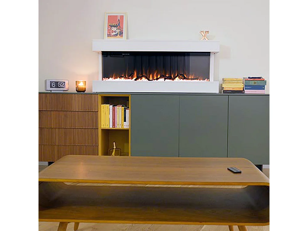 Tempo Style - Camino elettrico ALARO | Stufa ventilata a parete da incasso a basso consumo, con telecomando, timer, decorazioni (Bianco, 110cm)