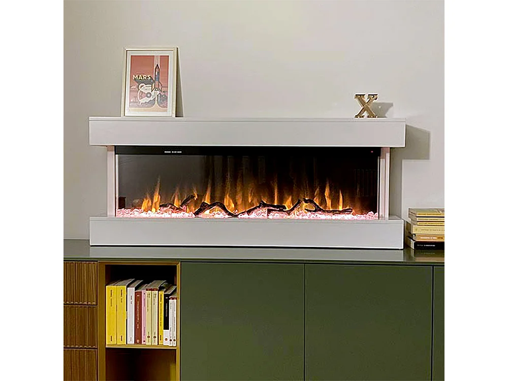 Tempo Style - Camino elettrico ALARO | Stufa ventilata a parete da incasso a basso consumo, con telecomando, timer, decorazioni (Bianco, 110cm)