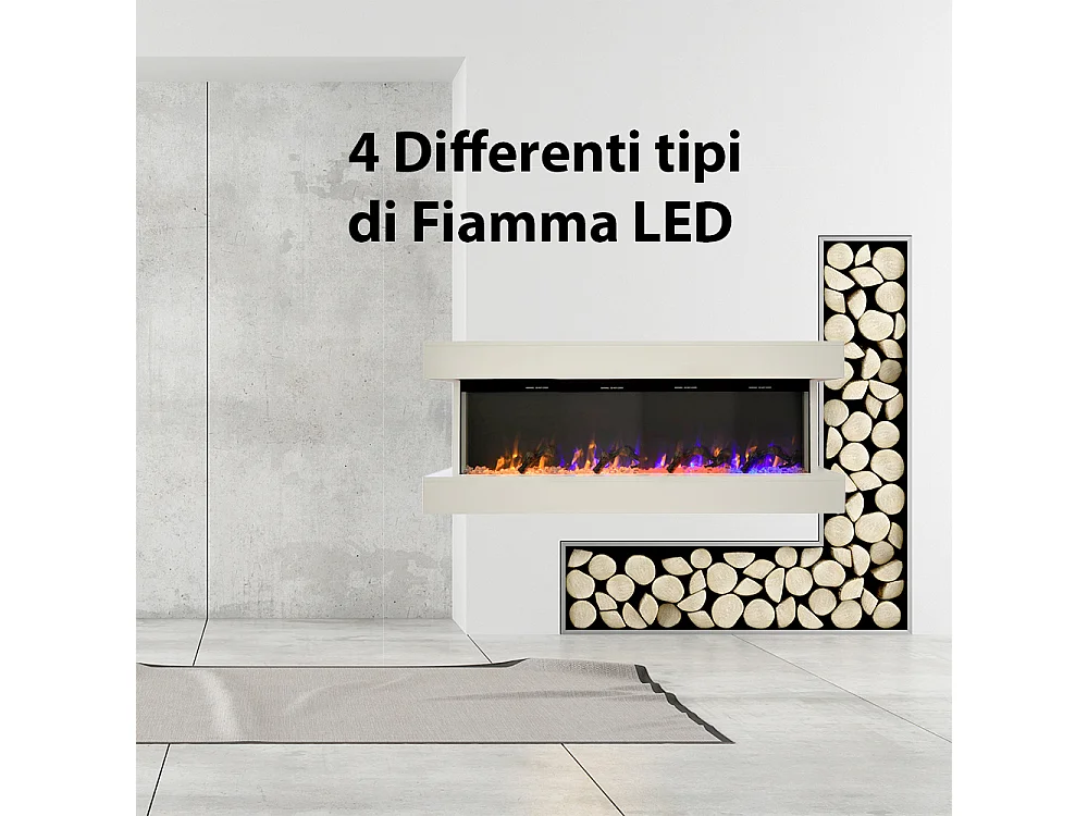Tempo Style - Camino elettrico ALARO | Stufa ventilata a parete da incasso a basso consumo, con telecomando, timer, decorazioni (Bianco, 110cm)