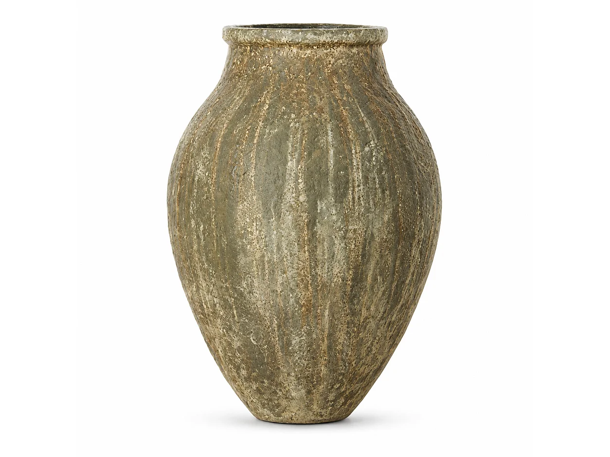 Tempo Style - Vaso ad Anfora Grande in Cemento Verde da Interno ed Esterno | Effetto Pietra per Giardino, Terrazzo e Ingresso | Ø 69 x 95 cm