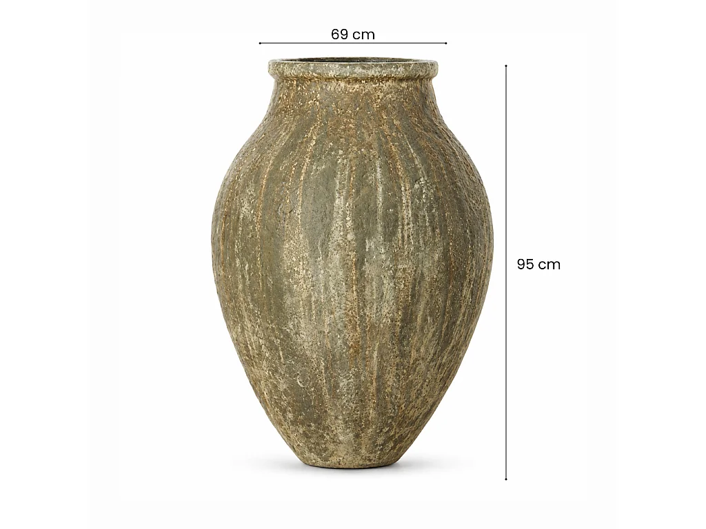 Tempo Style - Vaso ad Anfora Grande in Cemento Verde da Interno ed Esterno | Effetto Pietra per Giardino, Terrazzo e Ingresso | Ø 69 x 95 cm