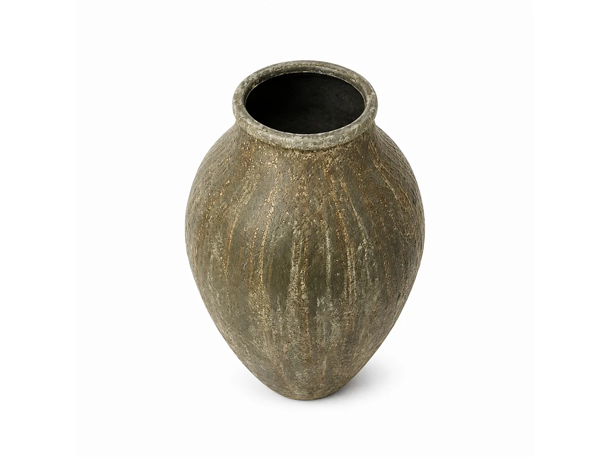 Tempo Style - Vaso ad Anfora Grande in Cemento Verde da Interno ed Esterno | Effetto Pietra per Giardino, Terrazzo e Ingresso | Ø 55 x 78 cm