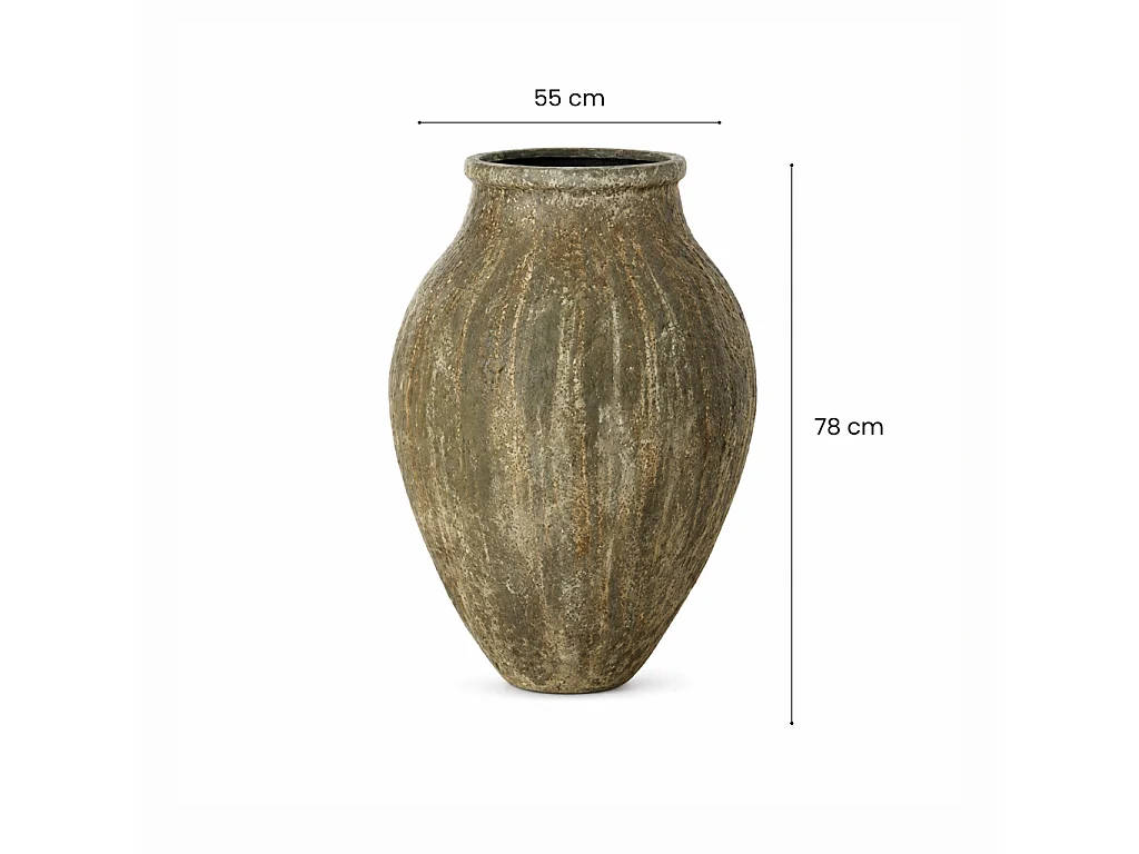 Tempo Style - Vaso ad Anfora Grande in Cemento Verde da Interno ed Esterno | Effetto Pietra per Giardino, Terrazzo e Ingresso | Ø 55 x 78 cm