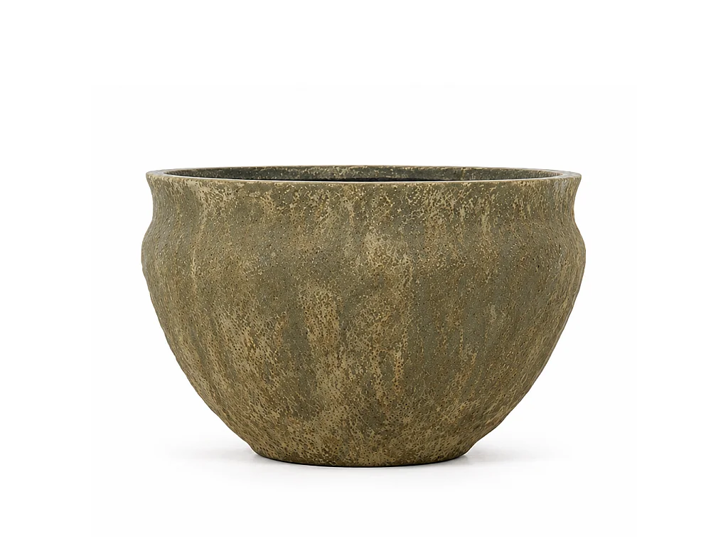 Tempo Style - Vaso Tondo Basso in Cemento Verde da Interno ed Esterno | Ciotola Grande Effetto Pietra per Giardino e Terrazzo | Ø 51,5 x 33 cm