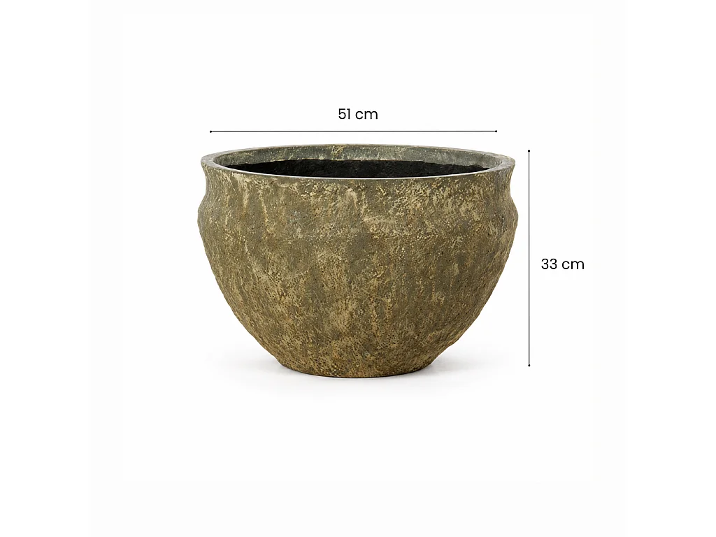 Tempo Style - Vaso Tondo Basso in Cemento Verde da Interno ed Esterno | Ciotola Grande Effetto Pietra per Giardino e Terrazzo | Ø 51,5 x 33 cm
