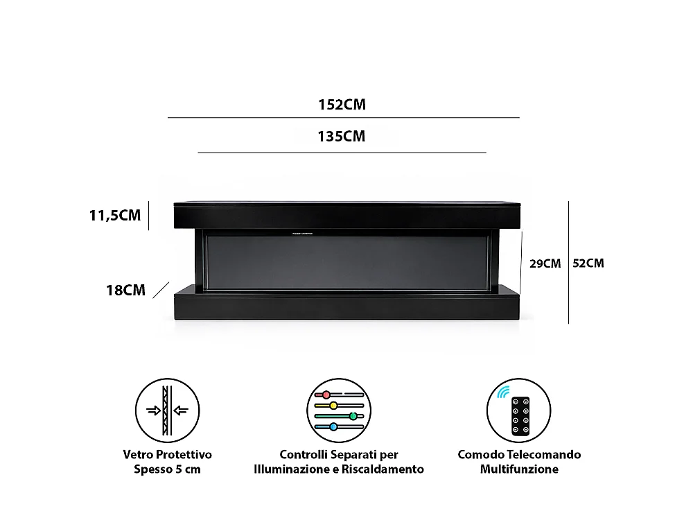 Tempo Style - Camino elettrico ALARO ULTRA+ | Stufa ventilata a parete da incasso a basso consumo, con telecomando, timer, decorazioni (Nero, 152cm)
