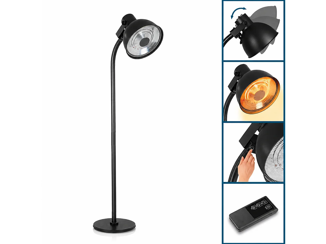 Tempo Style – Elektrischer, schwenkbarer Heizpilz für den Außenbereich „Cosmos“ (3000 W, Schwarz) | Halogenstrahler mit WLAN, Fernbedienung und Schutzhülle, IPX4 |