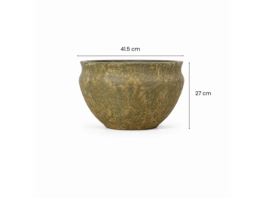 Tempo Style - Vaso Tondo Basso in Cemento Verde da Interno ed Esterno | Ciotola Effetto Pietra per Giardino e Terrazzo | Ø 41,5 x 27 cm