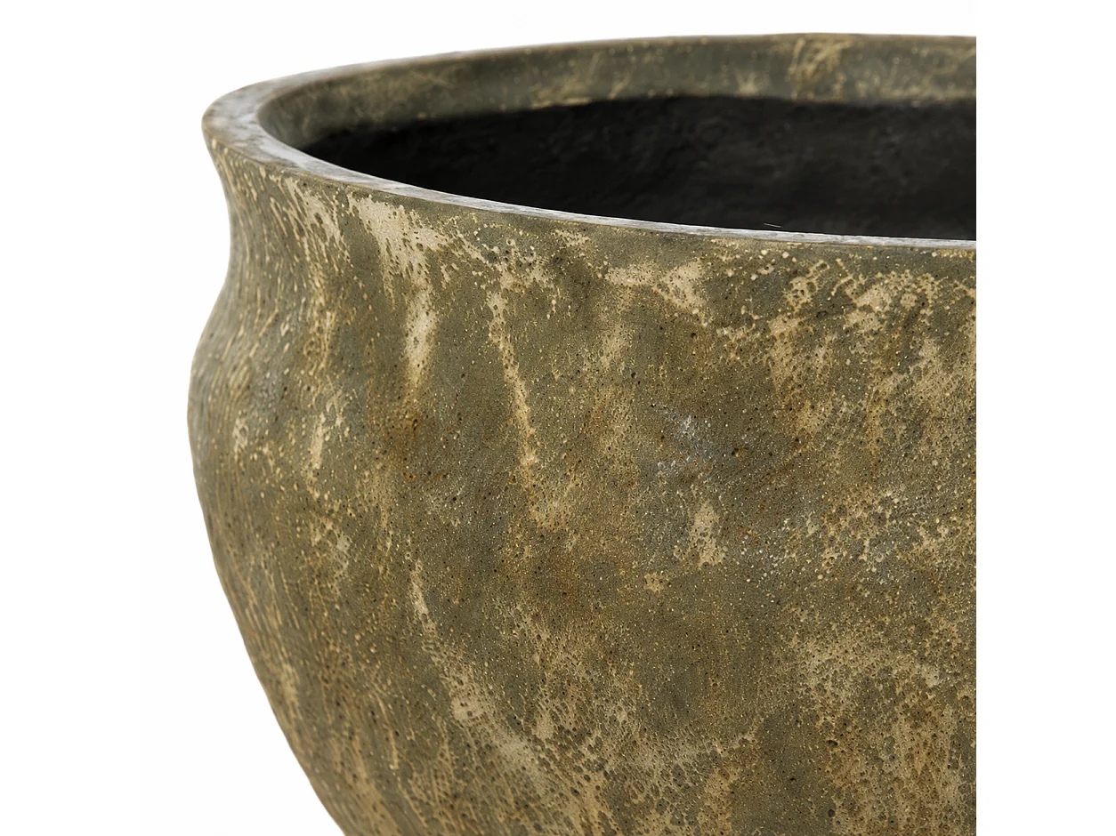 Tempo Style - Vaso Tondo Basso in Cemento Verde da Interno ed Esterno | Ciotola Effetto Pietra per Giardino e Terrazzo | Ø 41,5 x 27 cm