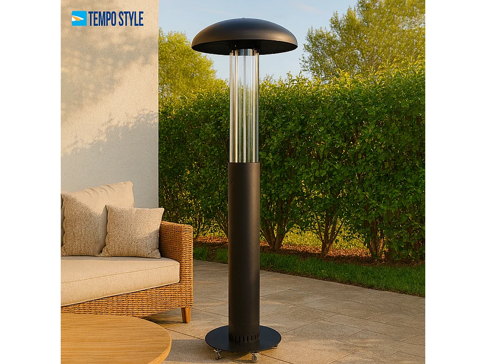Tempo Style - Stufa a Pellet da Esterno Lumea | Riscaldamento fino a 6 ore Potenza Regolabile 4,6-7 kW | Include Ruote, Guanti, Spazzola e Powerbank