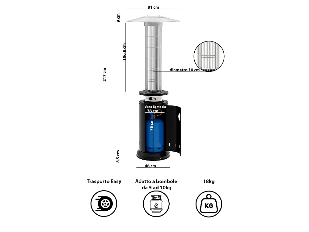 Tempo Style - Stufa a Gas Eclissi (13kW) | Stufa da esterno Nero
