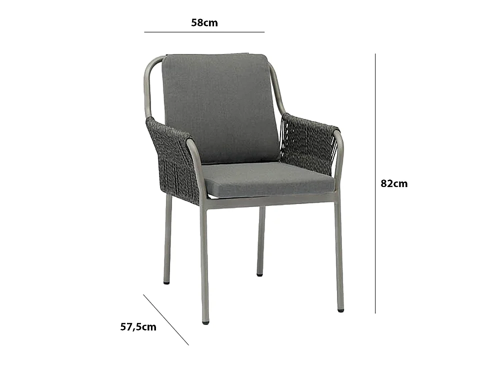 Tempo Style - Set 3 sedie da pranzo in corda con cuscini Pest grigio