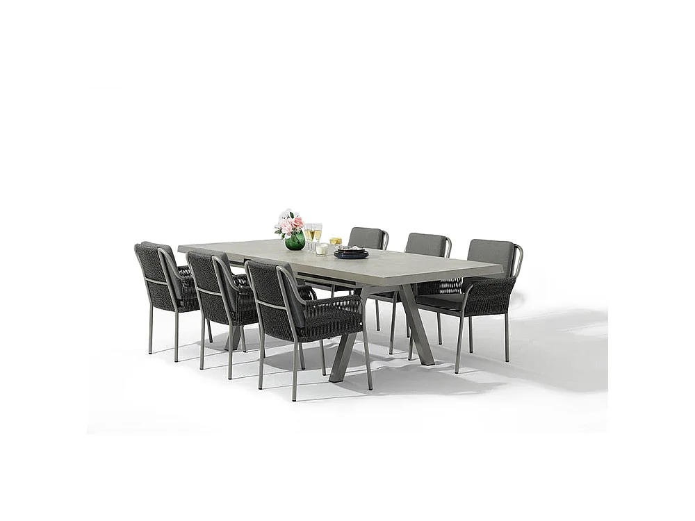 Tempo Style - Set 3 sedie da pranzo in corda con cuscini Pest grigio