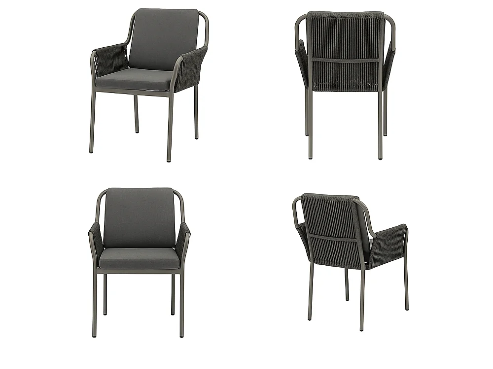 Tempo Style - Set 3 sedie da pranzo in corda con cuscini Pest grigio