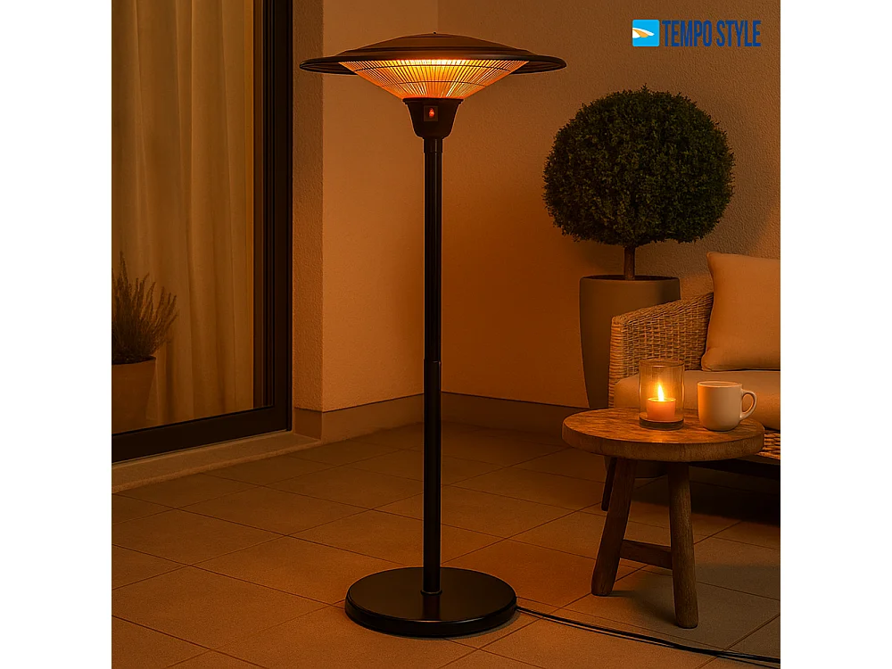 Tempo Style - Stufa Elettrica SATURNO | Fungo Riscaldante ad Infrarossi (3000W) dal Design Elegante | Ideale per Esterno/Interno (Nero)