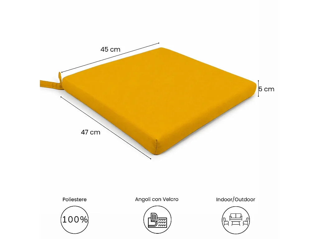Tempo Style - Cuscino seduta per sedia 45x47cm con velcro in poliestere – Giallo Ocra