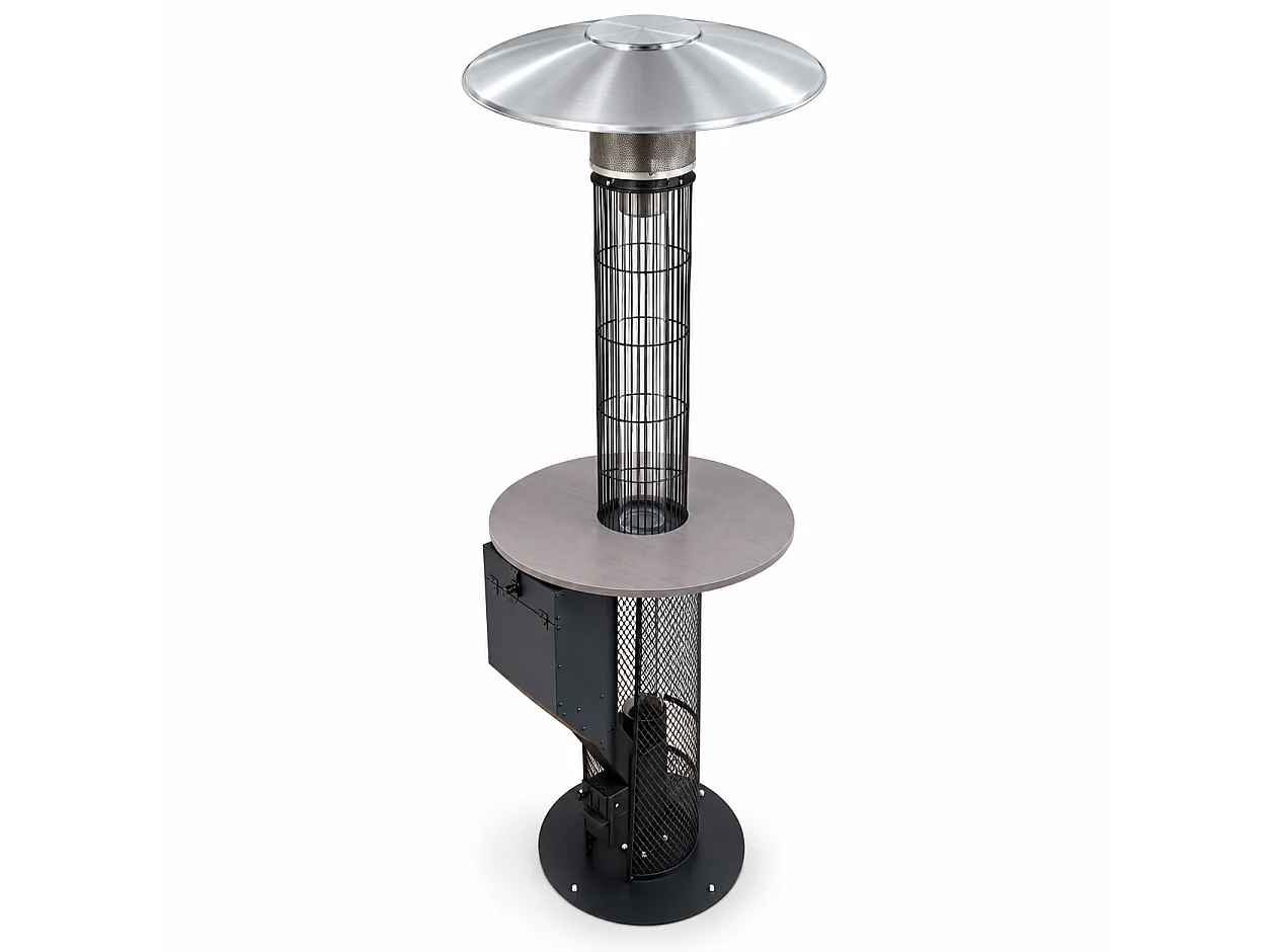 Tempo Style - Riscaldatore a Pellet da Esterno Ignis 13 kW con Tavolo | Fungo Riscaldante con Fiamma a Vista per Giardino e Dehors | H 218 cm