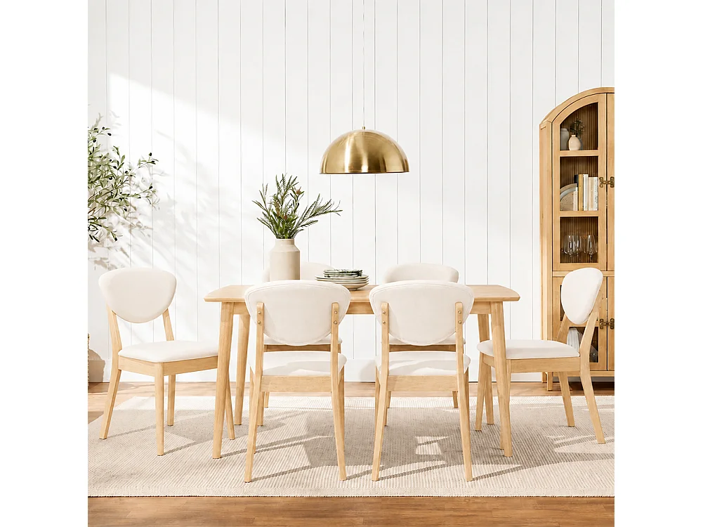 Set 2 Sedie da Pranzo in Legno Chiaro Rivestimento in Tessuto Crema 52x47x84 cm