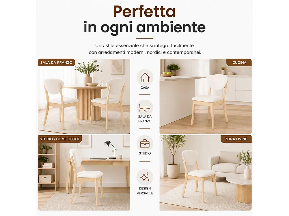 Set 2 Sedie da Pranzo in Legno Chiaro Rivestimento in Tessuto Crema 52x47x84 cm