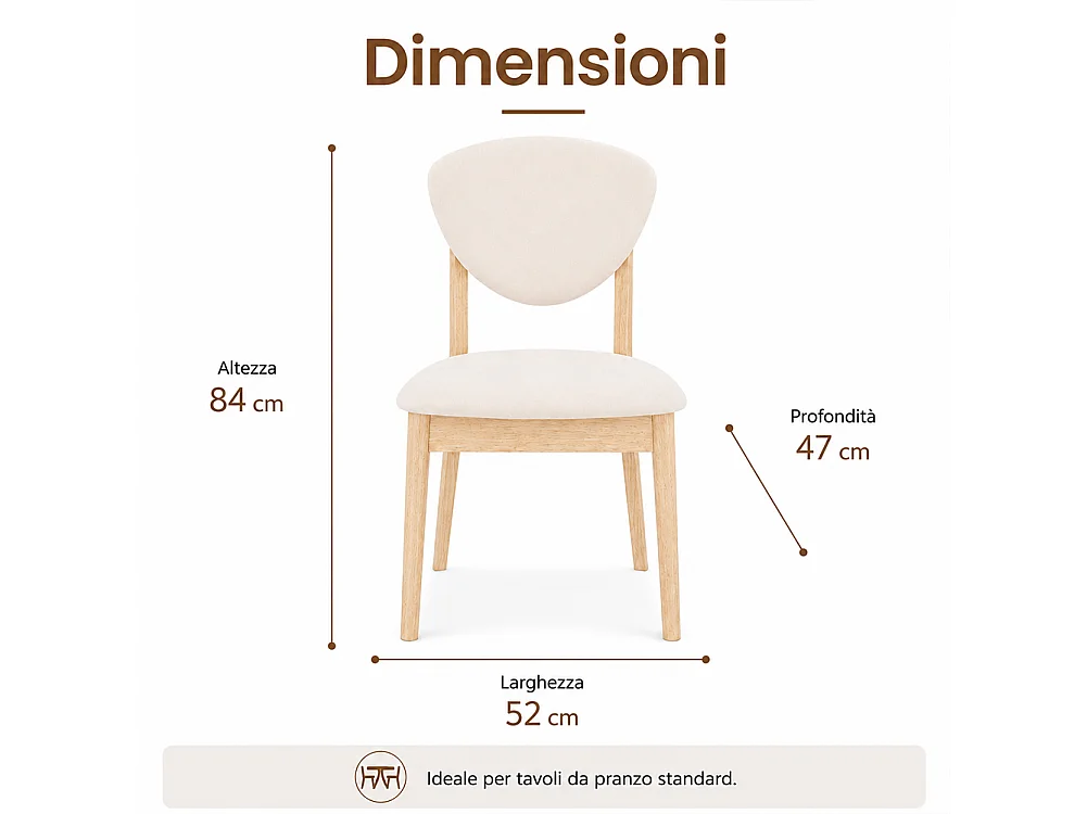 Set 2 Sedie da Pranzo in Legno Chiaro Rivestimento in Tessuto Crema 52x47x84 cm