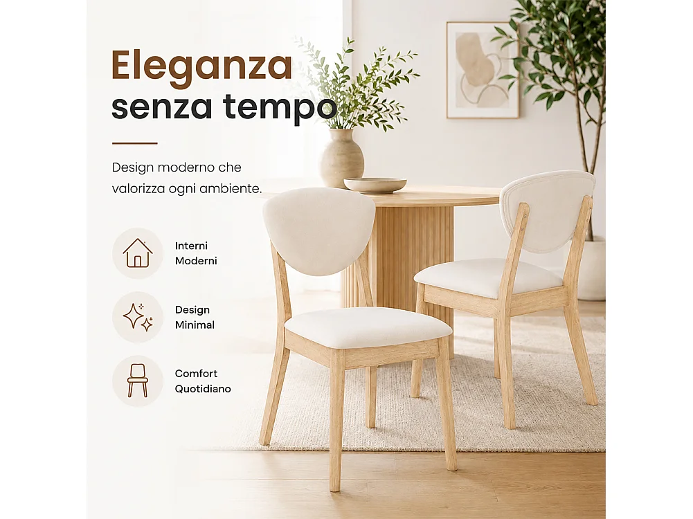 Set 2 Sedie da Pranzo in Legno Chiaro Rivestimento in Tessuto Crema 52x47x84 cm