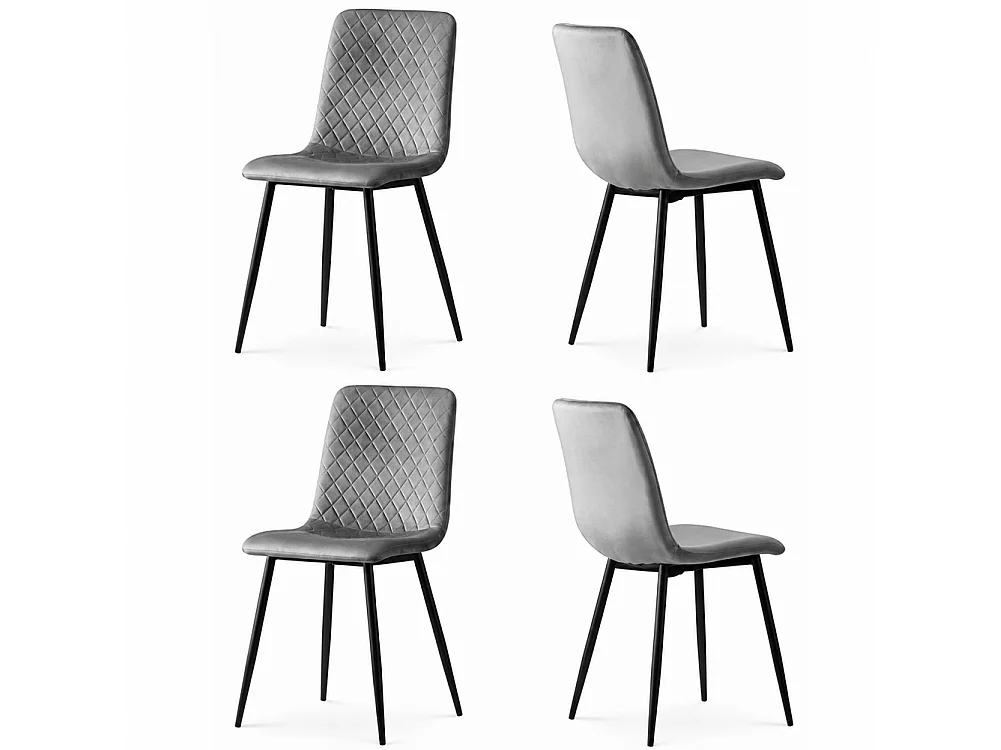 Set 4 Sedie Grigio Chiaro Rivestimento in Velluto e Piedi Neri Seduta Ergonomica