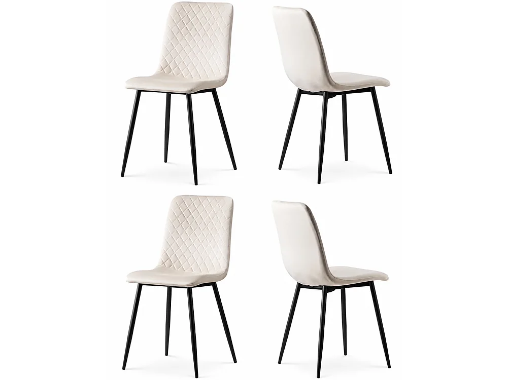Set 4 Sedie Beige con Rivestimento in Velluto e Piedi Neri Seduta Ergonomica
