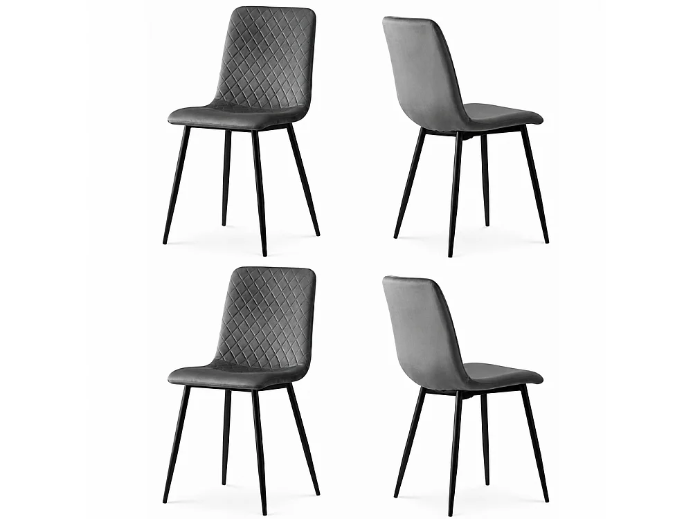 Set 4 Sedie Grigio con Rivestimento in Velluto e Piedi Neri Seduta Ergonomica
