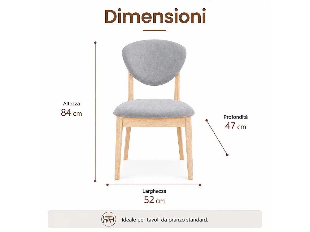 Set 2 Sedie da Pranzo in Legno Chiaro Rivestimento in Tessuto Grigio 52x47x84 cm