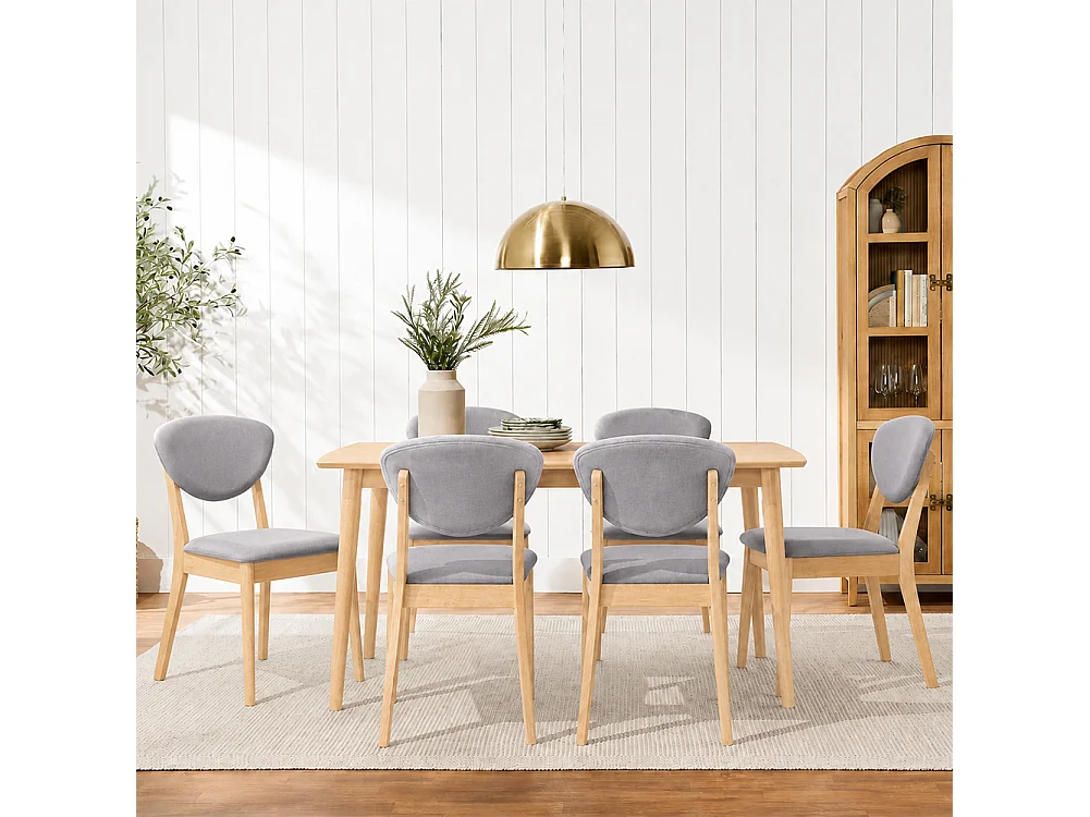 Set 2 Sedie da Pranzo in Legno Chiaro Rivestimento in Tessuto Grigio 52x47x84 cm