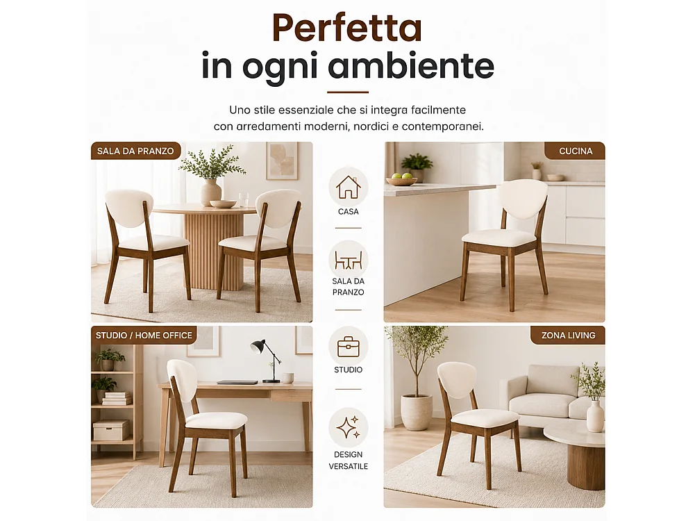 Set 2 Sedie da Pranzo in Legno Scuro Rivestimento in Tessuto Crema 52x47x84 cm