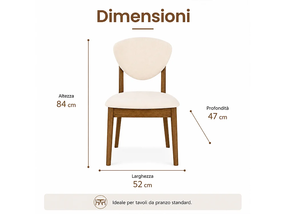 Set 2 Sedie da Pranzo in Legno Scuro Rivestimento in Tessuto Crema 52x47x84 cm