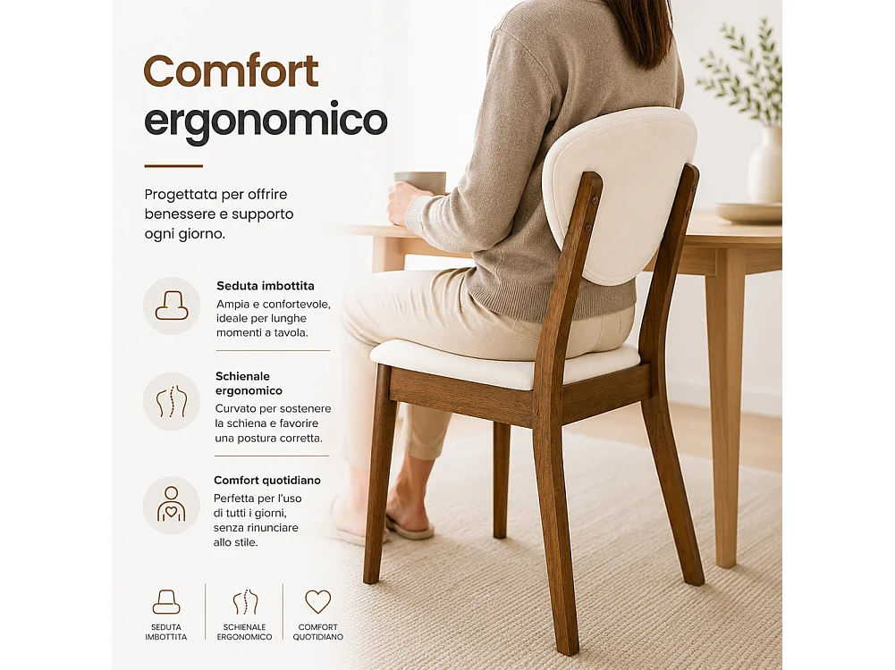 Set 2 Sedie da Pranzo in Legno Scuro Rivestimento in Tessuto Crema 52x47x84 cm