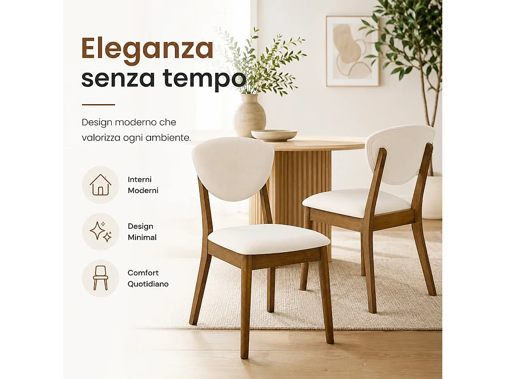 Set 2 Sedie da Pranzo in Legno Scuro Rivestimento in Tessuto Crema 52x47x84 cm