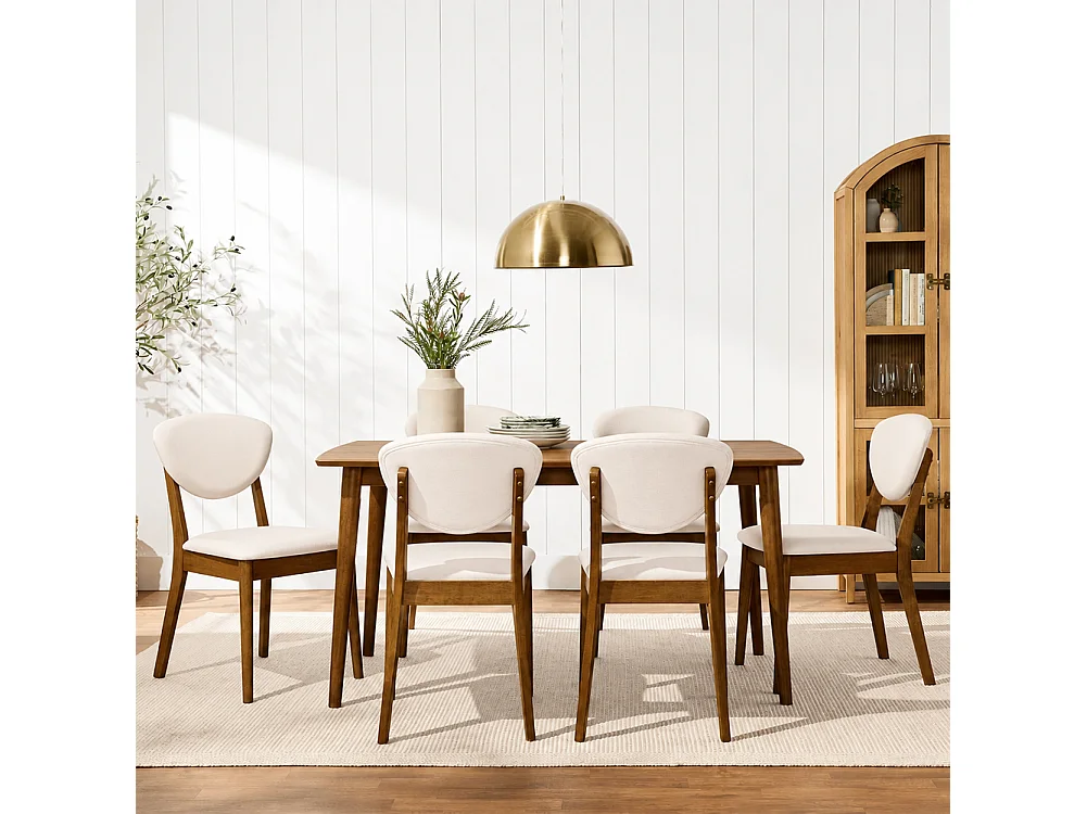 Set 2 Sedie da Pranzo in Legno Scuro Rivestimento in Tessuto Crema 52x47x84 cm