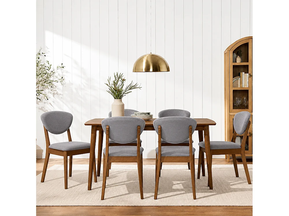 Set 2 Sedie da Pranzo in Legno Scuro Rivestimento in Tessuto Grigio 52x47x84 cm