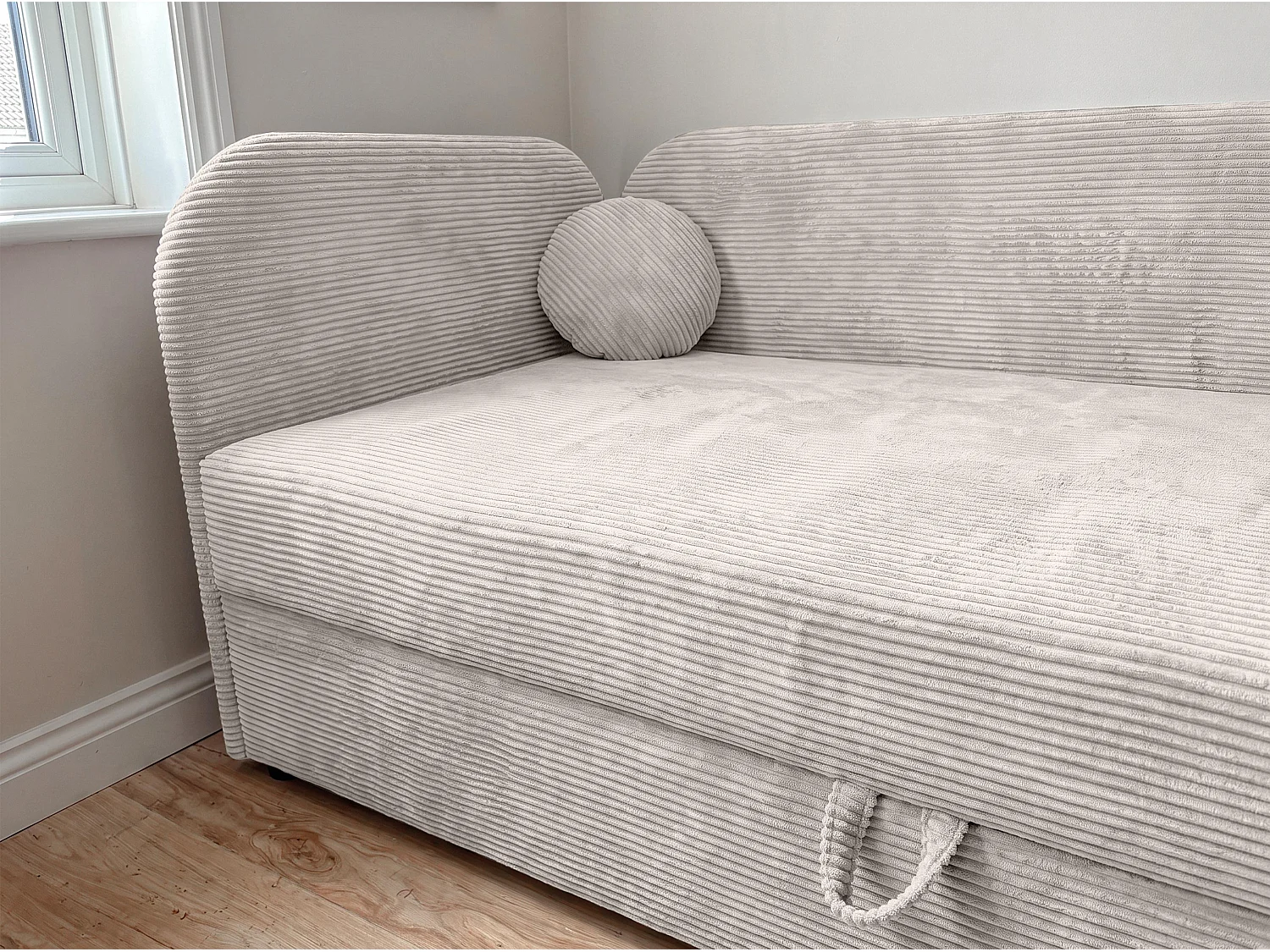 AX LIVING Nilda Bedbank 90x200 cm met opbergruimte – gestoffeerd eenpersoonsbed en tienerbed in crème