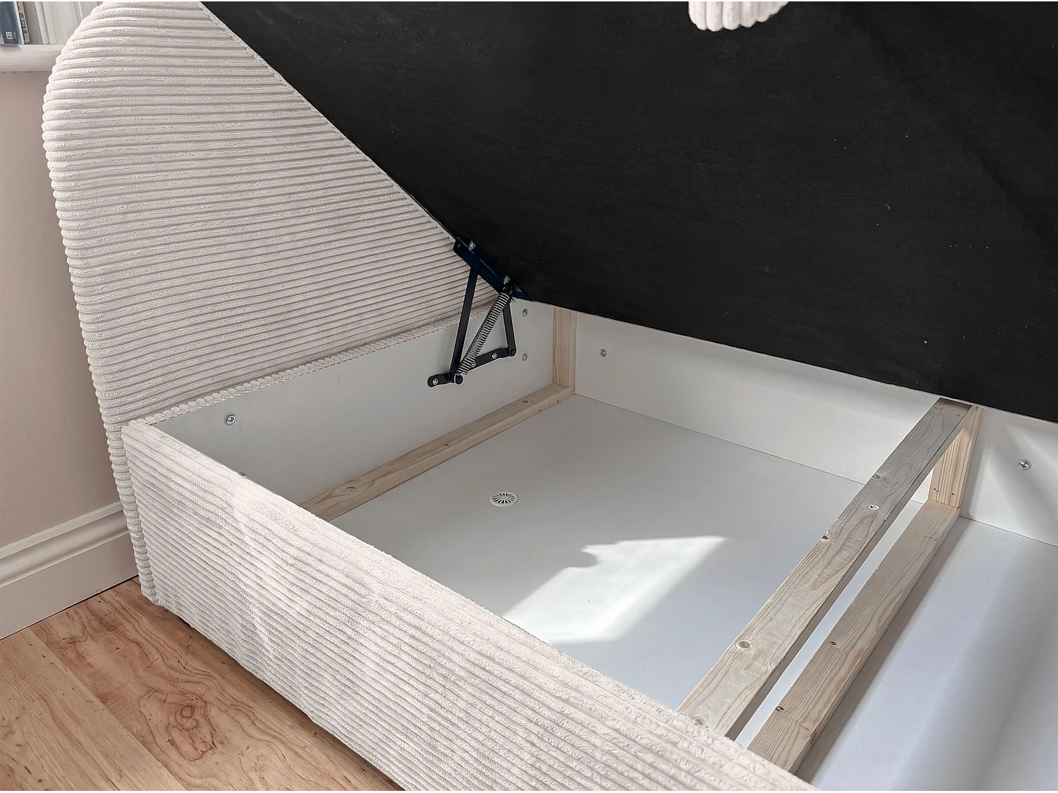 AX LIVING Nilda Bedbank 90x200 cm met opbergruimte – gestoffeerd eenpersoonsbed en tienerbed in crème
