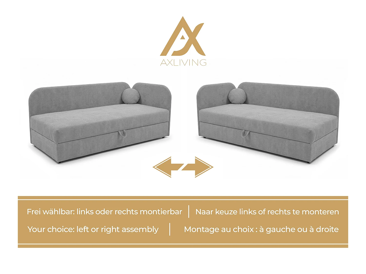 AX LIVING Nilda Bedbank 90x200 cm met opbergruimte – gestoffeerd eenpersoonsbed en tienerbed in crème