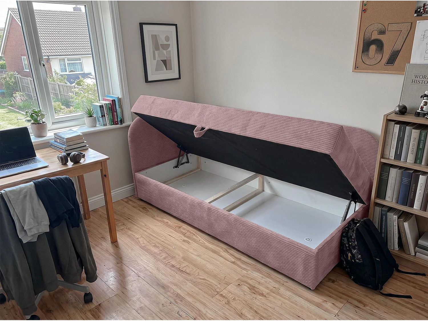 AX LIVING Nilda Tagesbett 90x200 cm mit Bettkasten – gepolstertes Einzelbett & Jugendbett in Rosa