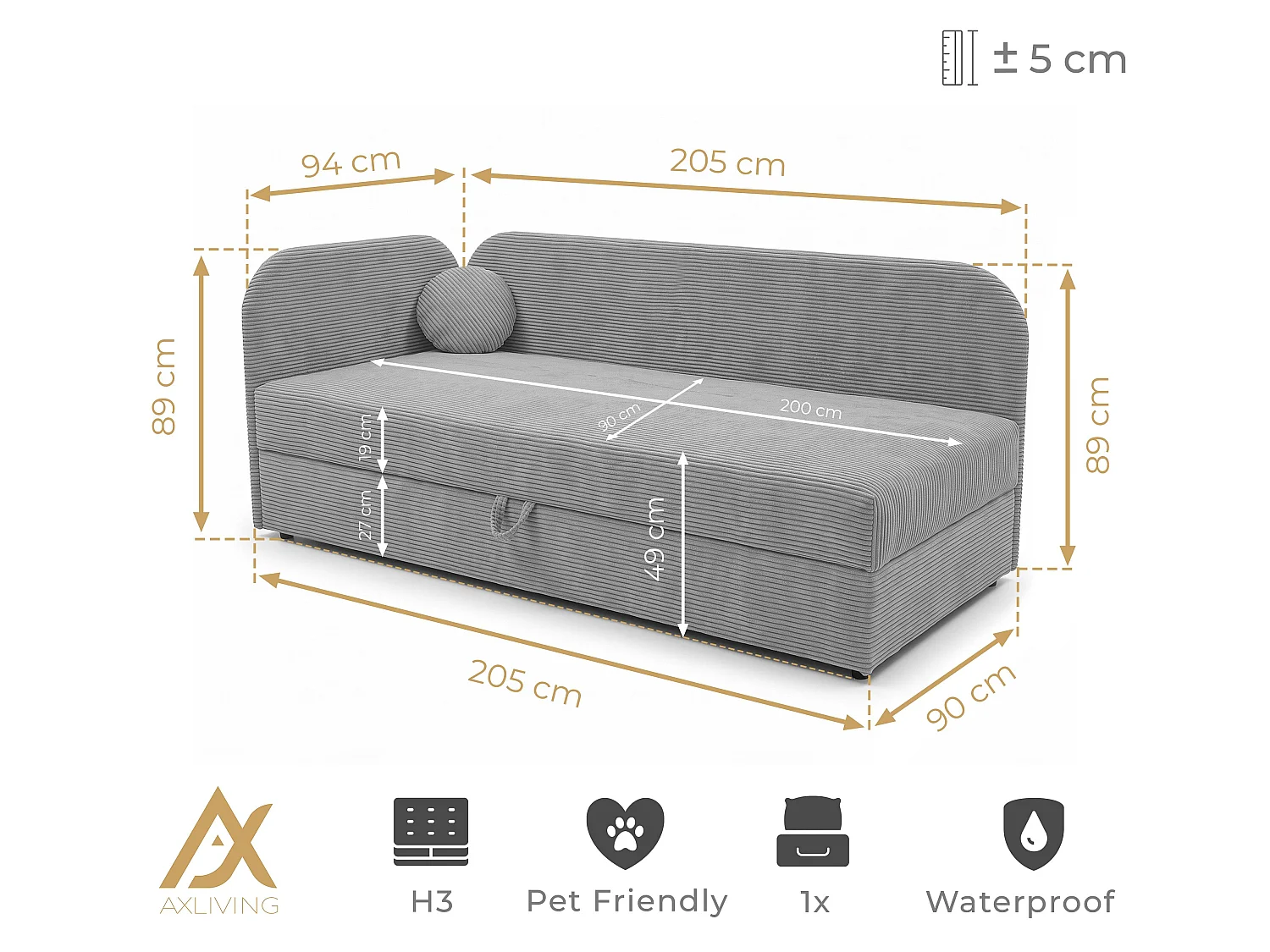 AX LIVING Nilda Tagesbett 90x200 cm mit Bettkasten – gepolstertes Einzelbett & Jugendbett in Rosa
