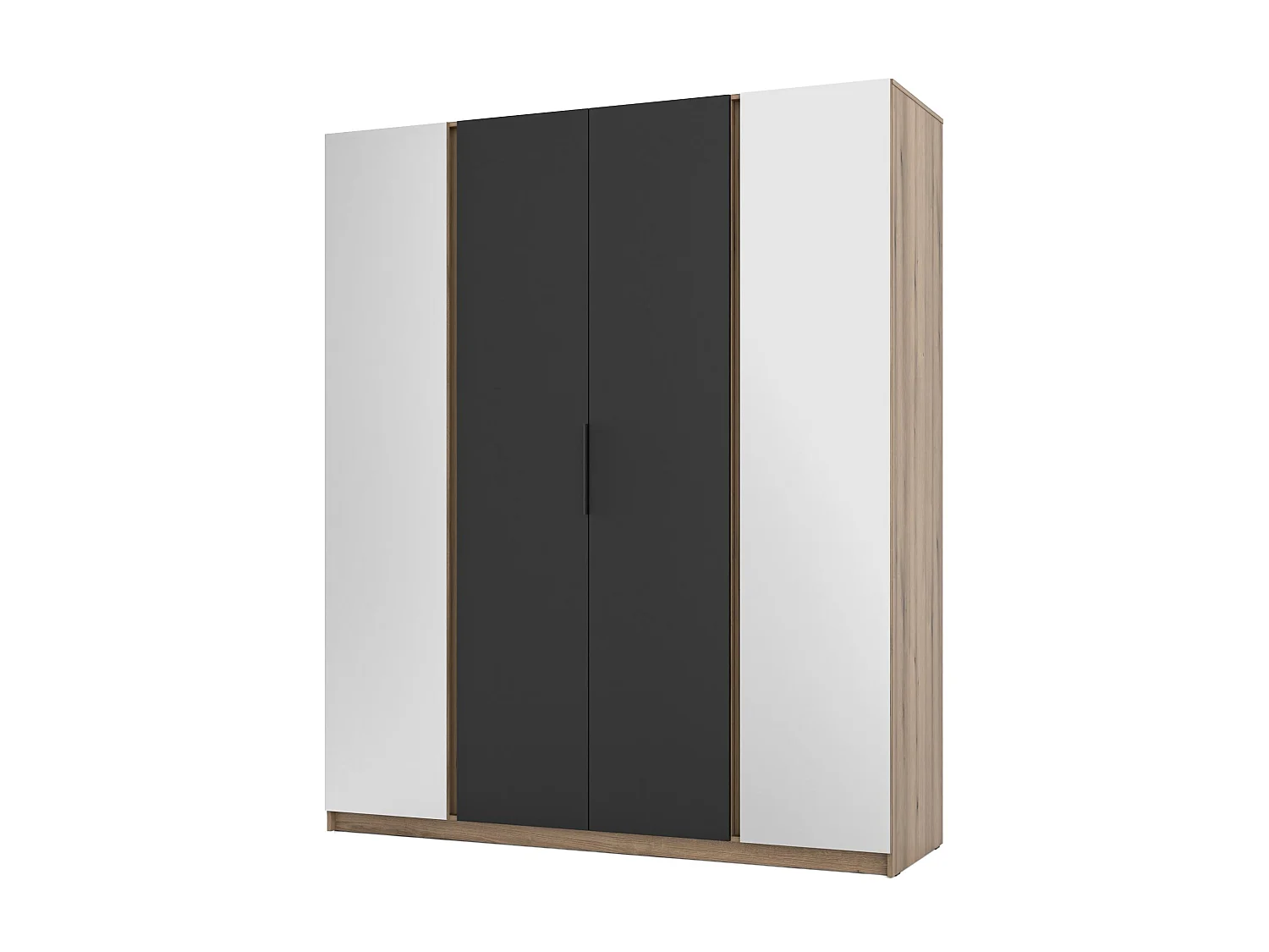 AX LIVING Armoire Nehir 200 cm chêne Evoke/noir, 2 miroirs latéraux