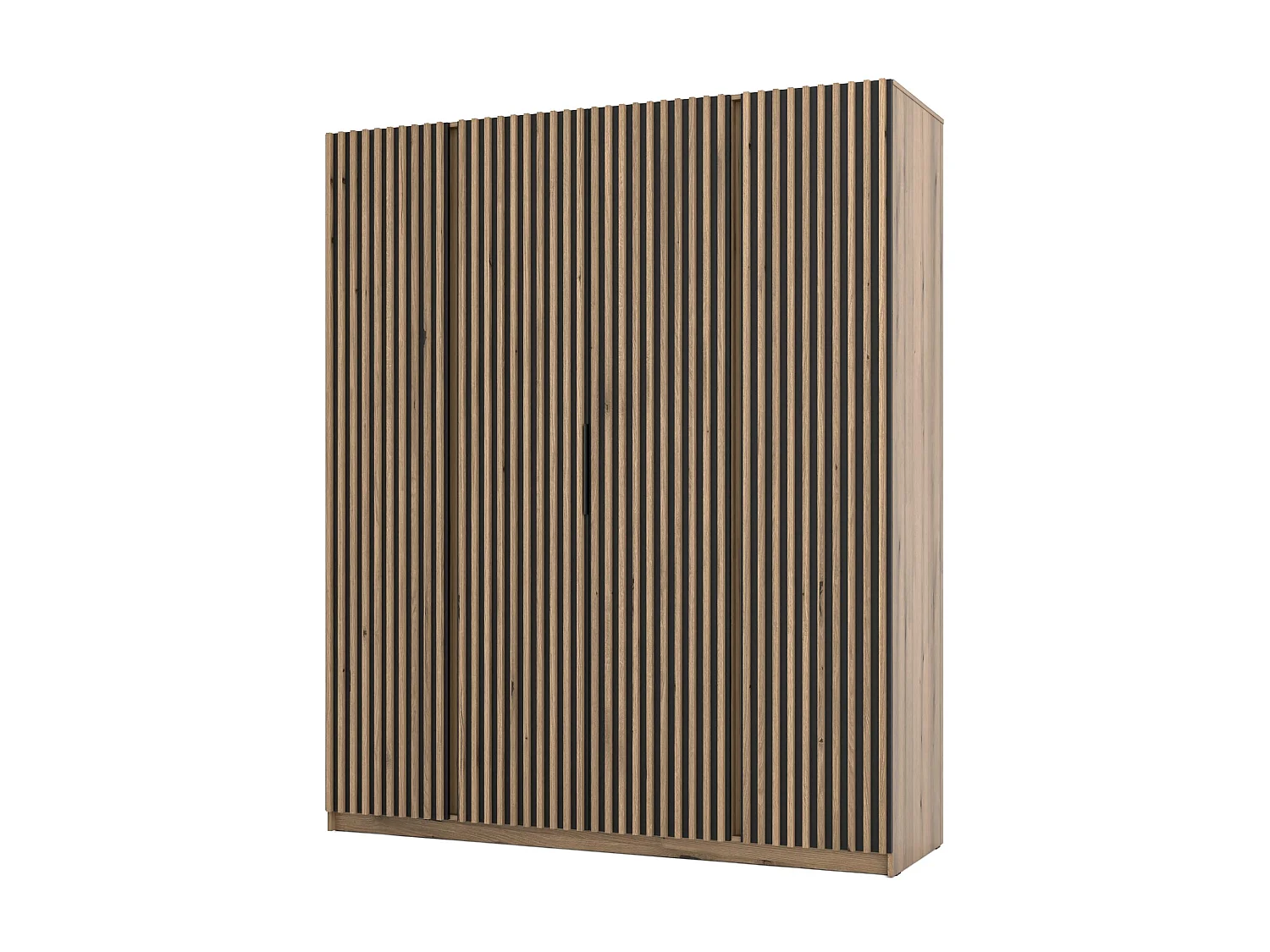 AX LIVING Nehir Kleiderschrank 200 cm Korpus Eiche Evoke, Front Schwarz/Eiche Evoke, 4 Lamellentüren