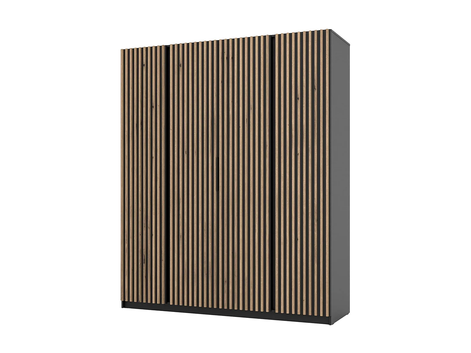 AX LIVING Armoire Nehir 200 cm caisson noir, façades noir/chêne Evoke, 4 portes à lattes